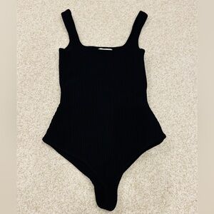 Classic Black Ribbed Knit Bodysuit, size XS One Piece